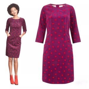 Boden Cord Dress Oak Leaf Corduroy Burgundy Swing Mini Dress 12R